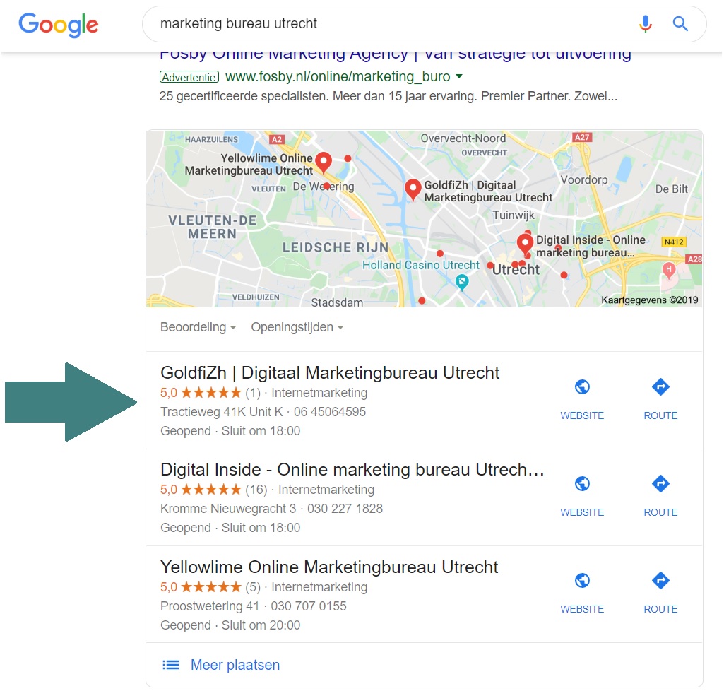 Google SERP: digitaal marketing bureau utrecht